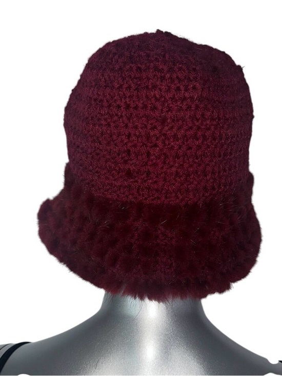 Wine Red Knitted MINK Hat w/Brim & Rosette, Sz M/L, Certified Vintage Fur main image 5